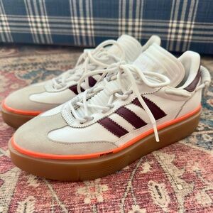 Adidas White and Burgundy Ivy Park Sneakers with Gum Sole